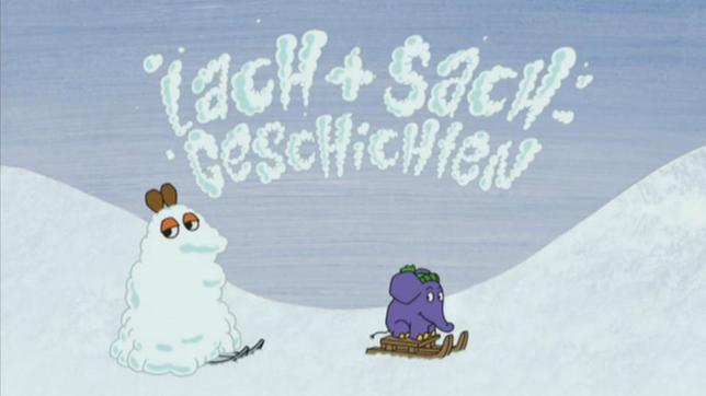 Maus und Elefant spielen im Schnee