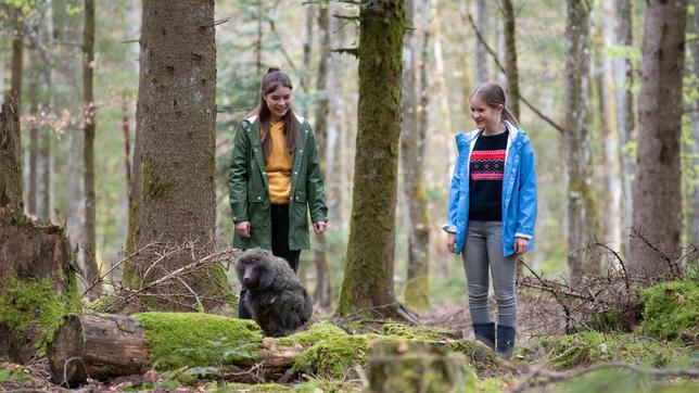 Lucy (Paulina Schnurrer) und Leo (Phillis Lara Lau) haben den Pavian im Wald entdeckt