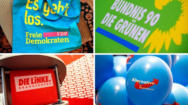 Logos Parteien Grüne, SPD, AfD, Die Linke