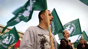 Demonstranten mit Fahnen