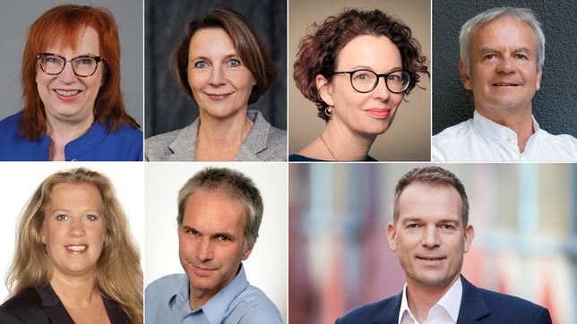 Jurymitglieder 2024: Gudrun Hanke-El Ghomri, Petra Felber, Anaïs Roth, Dirk Neuhoff, Christiane Hinz, Rolf Bergmann und Oliver Köhr (von li. oben nach re. unten)