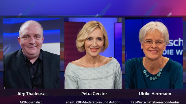 Jörg Thadeusz, Petra Gerster und Ulrike Herrmann (v.l.n.r.)