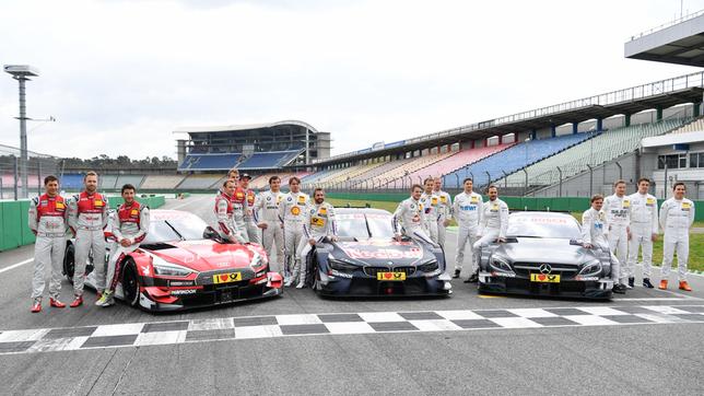 Die Fahrer der DTM-Teams von Audi, BMW und Mercedes am 06.04.2017 in Hockenheim 