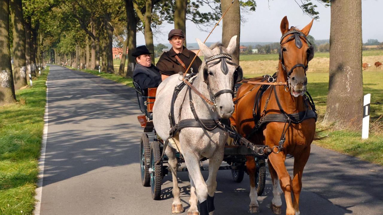 Mangels Taxi nimmt Pfarrer Braun (Ottfried Fischer) Malte Lehmkuhls (Martin Feifel) nostalgische Kutsche.