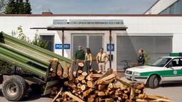 Riedl hat den Baum als Beweisstück aufs Revier mitgebracht. Die Kollegen staunen nicht schlecht. V.l.n.r. Girwidz (Michael Brandner), Sabine Kaiser (Katharina Müller-Elmau), Franz Hubert (Christian Tramitz), Rebecca Jungblut (Jeanne Goursaud)