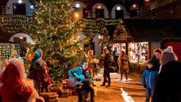 Idyllische Stimmung auf dem Erfurter Weihnachtsmarkt - Gesang, Lagerfeuer und Lichter. Weihnachtssänger Benedikt Dorn mit Komparsen