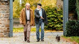 Bielefelder (Bill Mockridge) zeigt sich vor Klaus Schmitz (Hartmut Volle) besorgt, dass der Mörder es auch auf Hund Yoda abgesehen haben könnte.