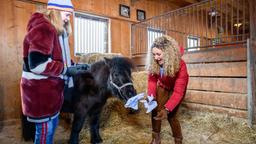 Franzi (Léa Wegmann) und Lucy (Jennifer Siemann) sind entsetzt, als das Pony die Vollmacht auffrisst.